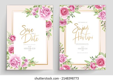 watercolor pink roses wedding invitation card set