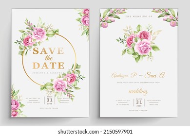 watercolor pink roses wedding invitation card set