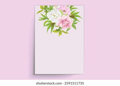 watercolor pink roses wedding invitation card set