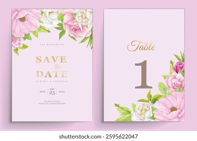 watercolor pink roses wedding invitation card set