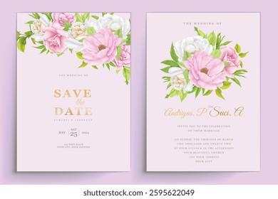 watercolor pink roses wedding invitation card set