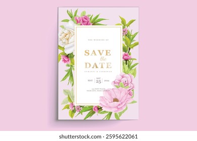 watercolor pink roses wedding invitation card set