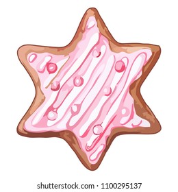 Watercolor pink six-pointed star ginger biscuit isolated vector