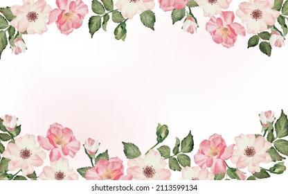 watercolor pink valentines day rose garden bouquet wreath frame web banner background digital painting