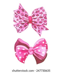 Watercolor pink vector bows.