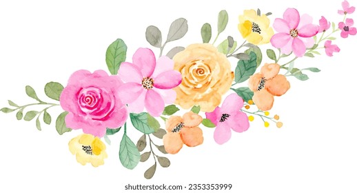 Watercolor pink yellow rose flower arrangement  for background, wedding, fabric, textile, greeting, card, wallpaper, banner, sticker, decoration etc.