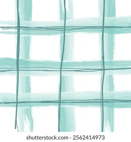 Watercolor plaid pattern with hand-drawn brush strokes forming loose, seamless grid. Soft, textured lines create a rustic, doodle-style checks design. Cottagecore, farmhouse aesthetic. Vector graphic