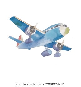 Watercolor plane isolated on white background. Was art. Children's room design. 