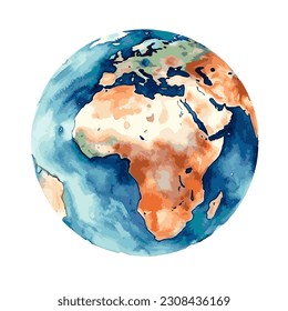 Watercolor planet Earth 3d vector icon on white background. Earth day or environment conservation concept. Save green planet concept