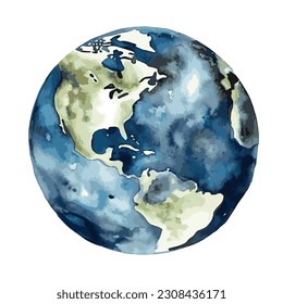 Watercolor planet Earth 3d vector icon on white background. Earth day or environment conservation concept. Save green planet concept