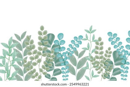 Watercolor plants template. Flowers and plants, leaves and branches. Spring and summer season. Minimalistic creativity and art. Flat vector illustration isolated on white background