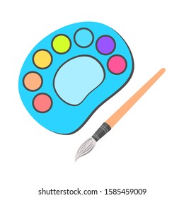 Watercolor plate and paintbrush. Flat design icon vector illustration.