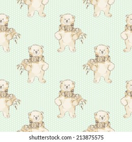 Watercolor polar bear seamless pattern