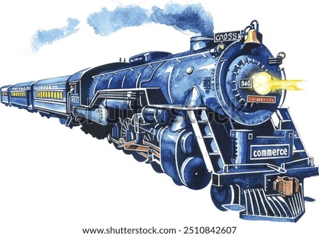 Watercolor Polar Express Clipart. All Aboard Clipart. Christmas Train Illustration. Christmas Digital Design. Vintage Train, Steam Locomotive Art.