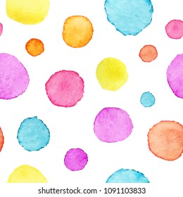 Watercolor polka dot pattern. Watercolor background with circles. Vector illustration.