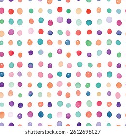 Watercolor polka dot pattern on a white background, with colorful dots. tiny polka dot seamless pattern vector illustration, doodle summer, kids and baby designs for print fabric.