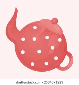 Aquarela polka ponto bule no fundo bege. Ilustração desenhada à mão. Ilustração vetorial.