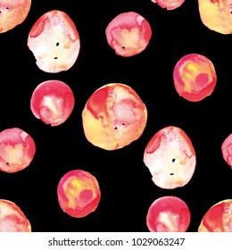 Watercolor polka dots splash seamless vector pattern aquarell circle image texture on black background