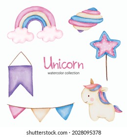 Watercolor pony doll object asset. Baby toy stuffs set of ornate, it soft, sterile, chemical-free, using natural fibers in production. safe for children. vector illustration flat design