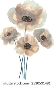 Watercolor poppies. Hand-drawn illustration on a white background.