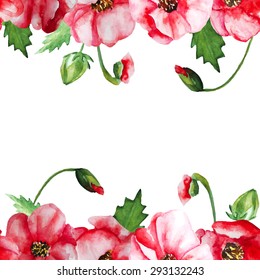Watercolor poppies seamless pattern.