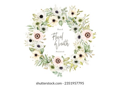 watercolor poppy anemone floral wreath illustration