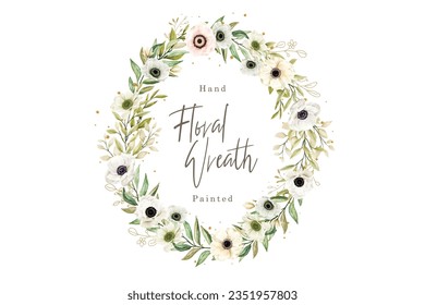 watercolor poppy anemone floral wreath illustration