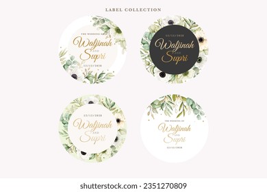 Watercolor poppy anemone label stickers illustration