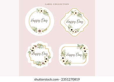 Watercolor poppy anemone label stickers illustration