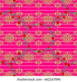 Watercolor poppy flowers seamless pattern on a magenta background. Vector romantic background for web pages, wedding invitations, textile, wallpaper.