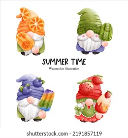 watercolor popsicle gnome, ice cream gnome vector illustration