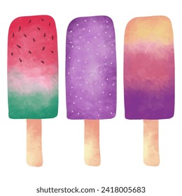 watercolor popsicle ice cream element collection