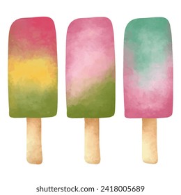 watercolor popsicle ice cream element collection