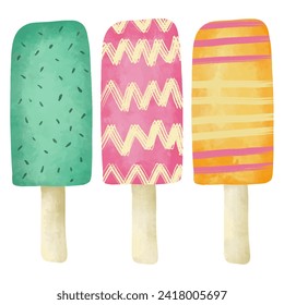 watercolor popsicle ice cream element collection