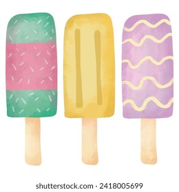 watercolor popsicle ice cream element collection