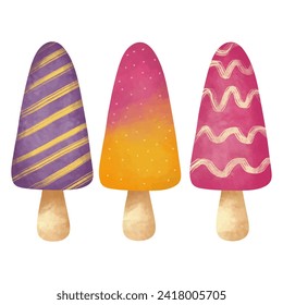 watercolor popsicle ice cream element collection