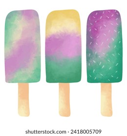 watercolor popsicle ice cream element collection