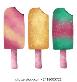 watercolor popsicle ice cream element collection