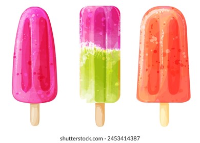 Watercolor popsicles. Vector summer ice cream illustration