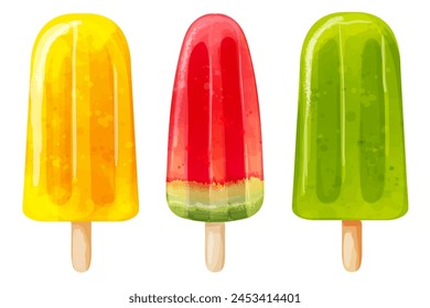 Watercolor popsicles. Vector summer ice cream illustration