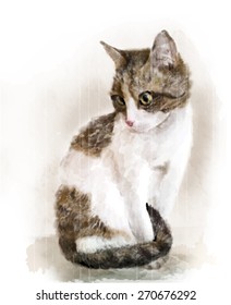 watercolor portrait of the cat