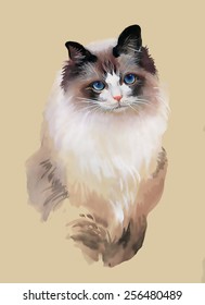 Watercolor portrait of cat illustration vector