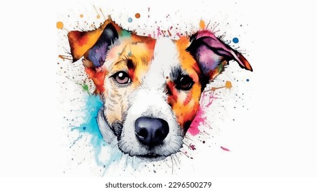 retrato acuarela, pintura del perro Jack Russell Terrier