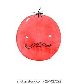 Watercolor positive tomato. Hand drawn cartoon object. Vector healthy food object.