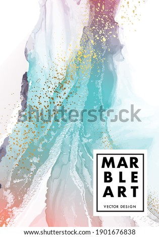 Watercolor pouring art abstract painting. Psychedelic fine art turquiose Minimalistic gradient. Vntage blue orange gouache ink Vector  