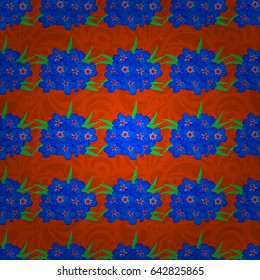 Watercolor primula flowers seamless pattern on a orange background. Vector romantic background for web pages, wedding invitations, textile, wallpaper.