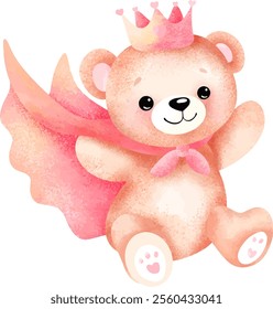 Watercolor Princess Teddy Bear Illustration