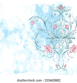 Watercolor print on grunge pattern. Invitation card