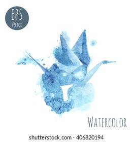 Watercolor print with origami.