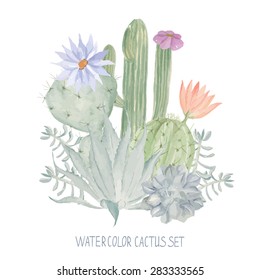 Watercolor print for textile, wallpaper. Cactus pattern